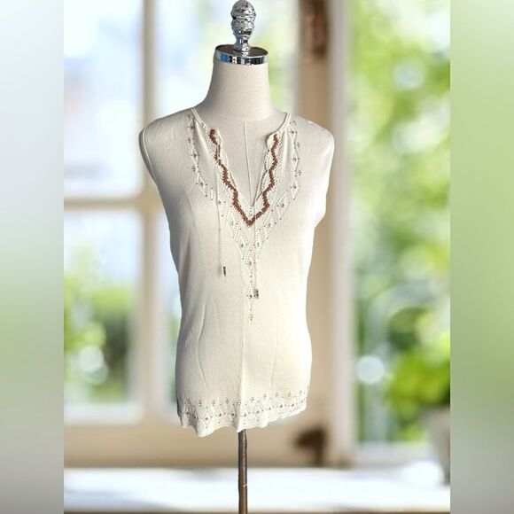 DAVID MEISTER Beaded Embellished Knit Top V-Neck Tank Blouse Size L - Picture 14 of 16